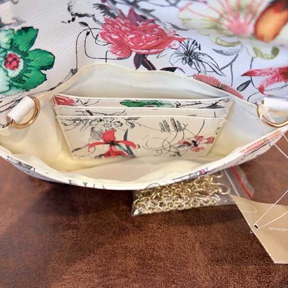 NWT Francesca's Romantic Floral Envelope Clutch Bag Gold Chain Chic Elegant - Picture 5 of 9